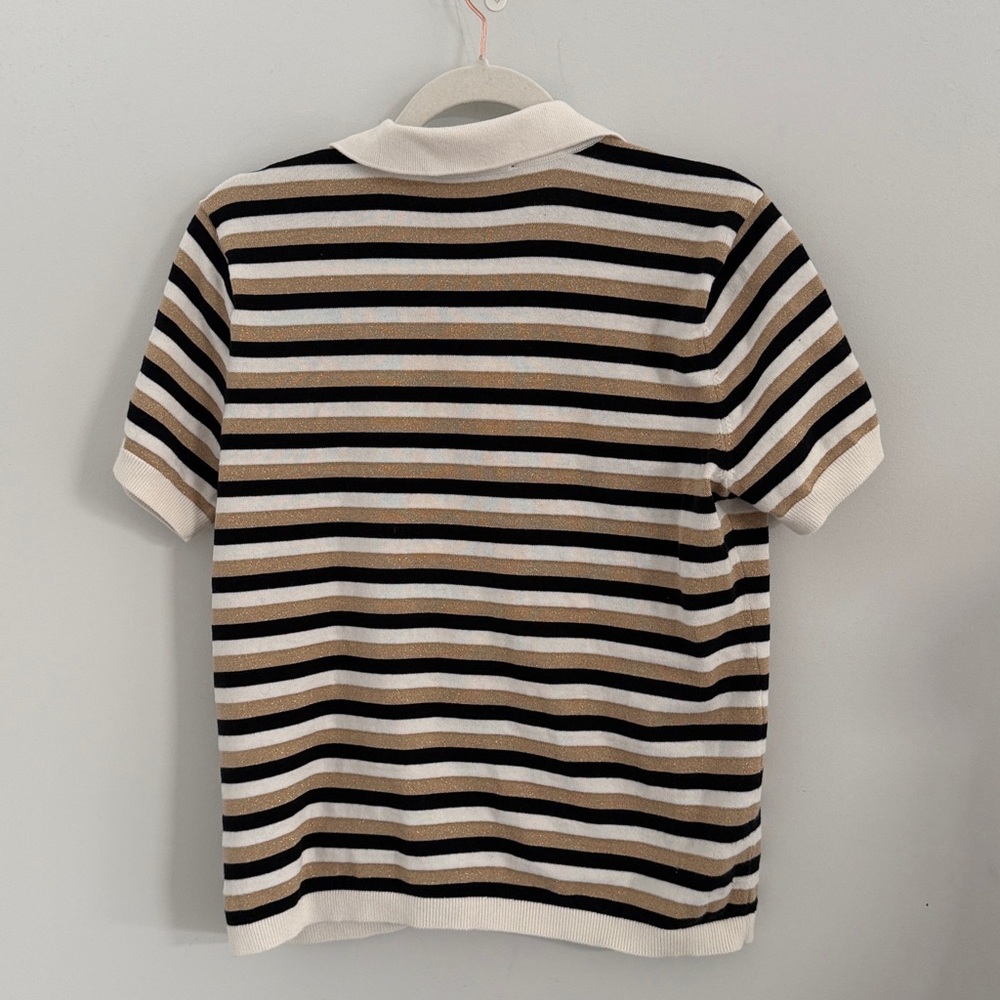 Tommy Hilfiger Black, gold shimmer, and Cream‎ Striped Polo - Picture 4 of 5